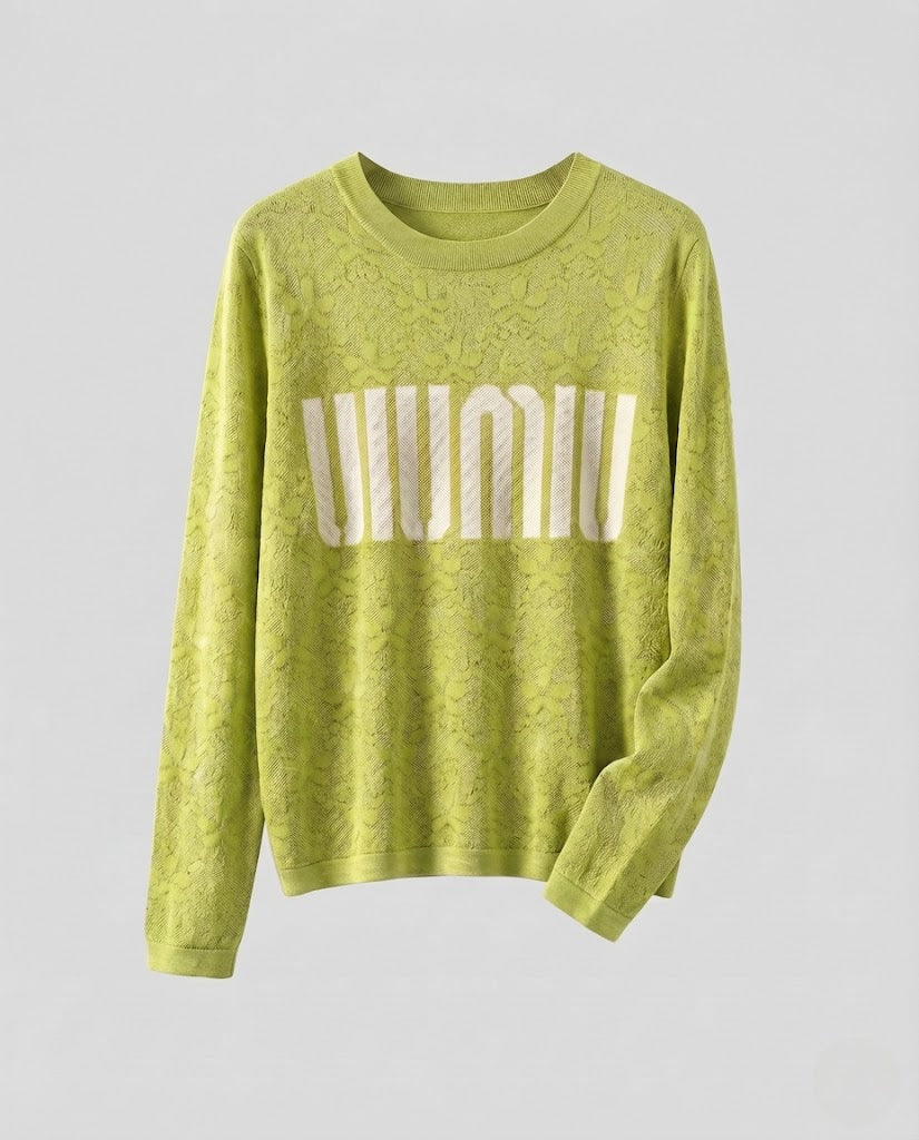 Women's fine knit pullover with round neckline, jacquard structure and logo front Mune Fashion