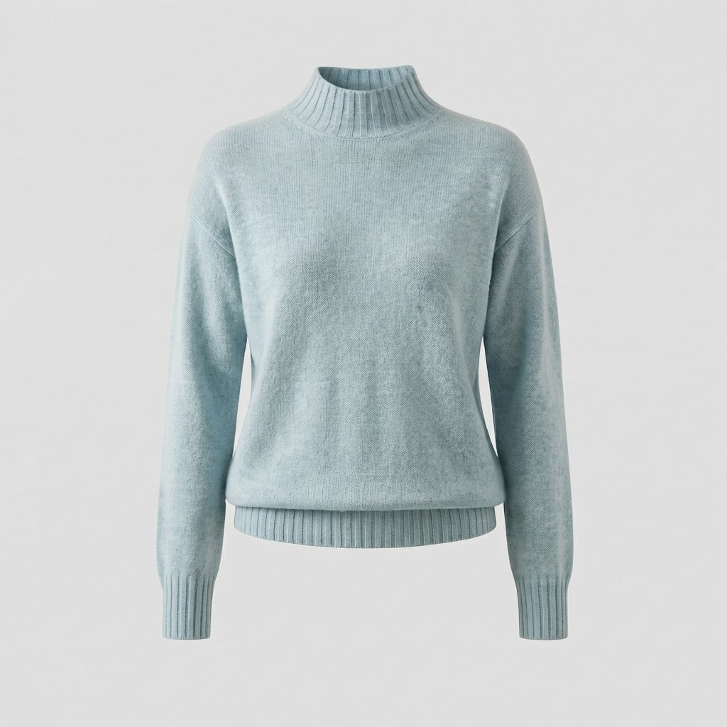 Women's Fine Cashmere-Look Stand Collar Sweater with Dropped Shoulders Mune Fashion