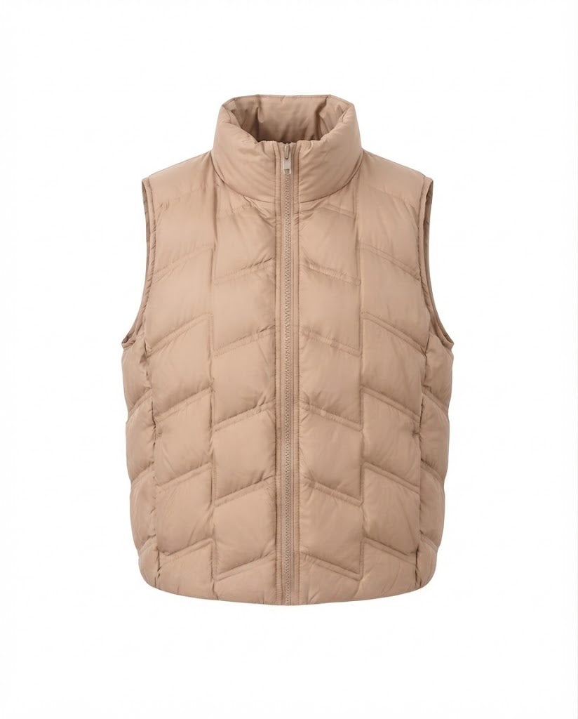 Women’s lightweight padded quilted vest with ergonomic chevron quilting and two-way zipper