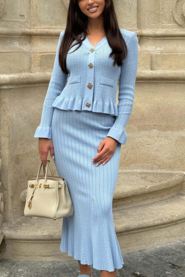 Mune | Jacket & Wide Flared Skirt Knit Set