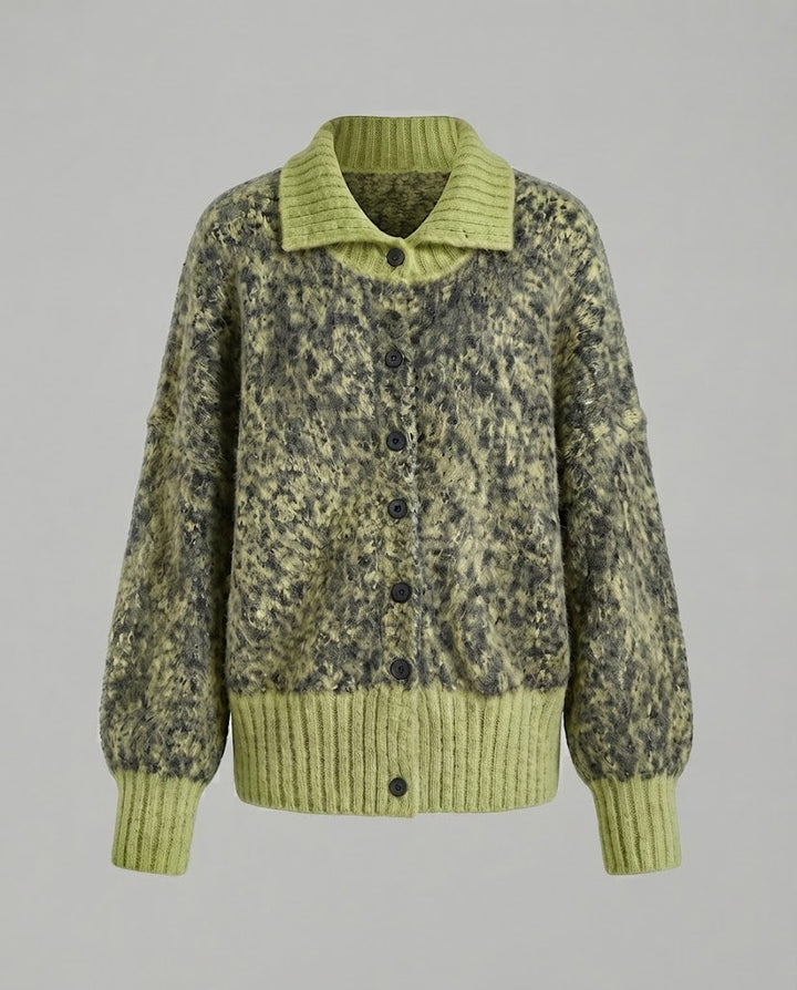 Women's Chunky Knit Oversized Button Jacket in Mohair Look Mune Fashion