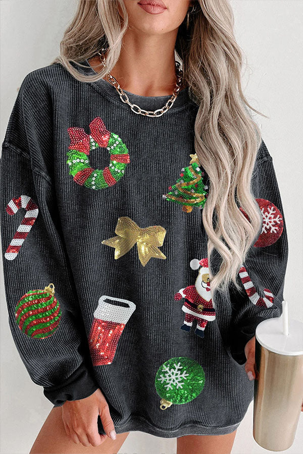 Mune | Sequined Christmas Graphic Pullover Sweatshirt