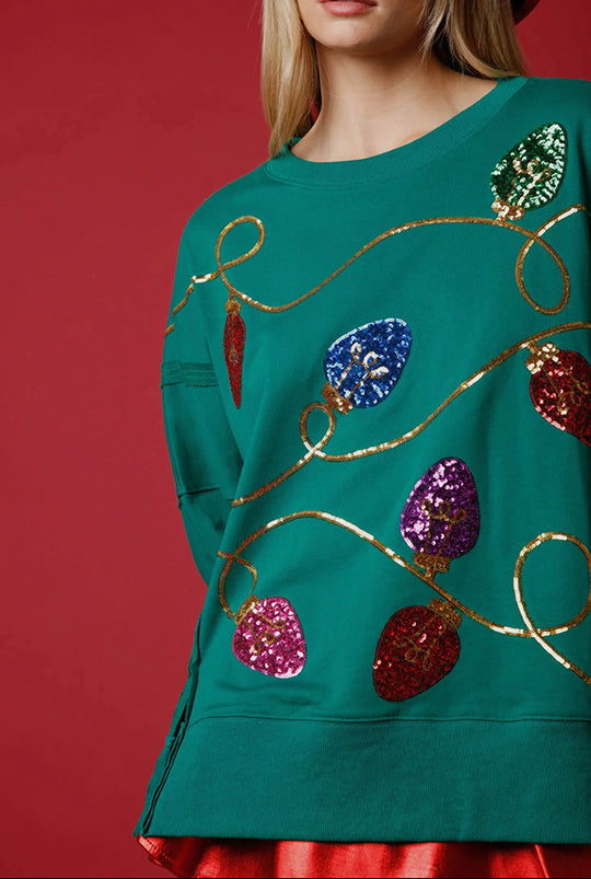 Mune | Christmas Lights Sequins Slit Pullover Sweatshirt