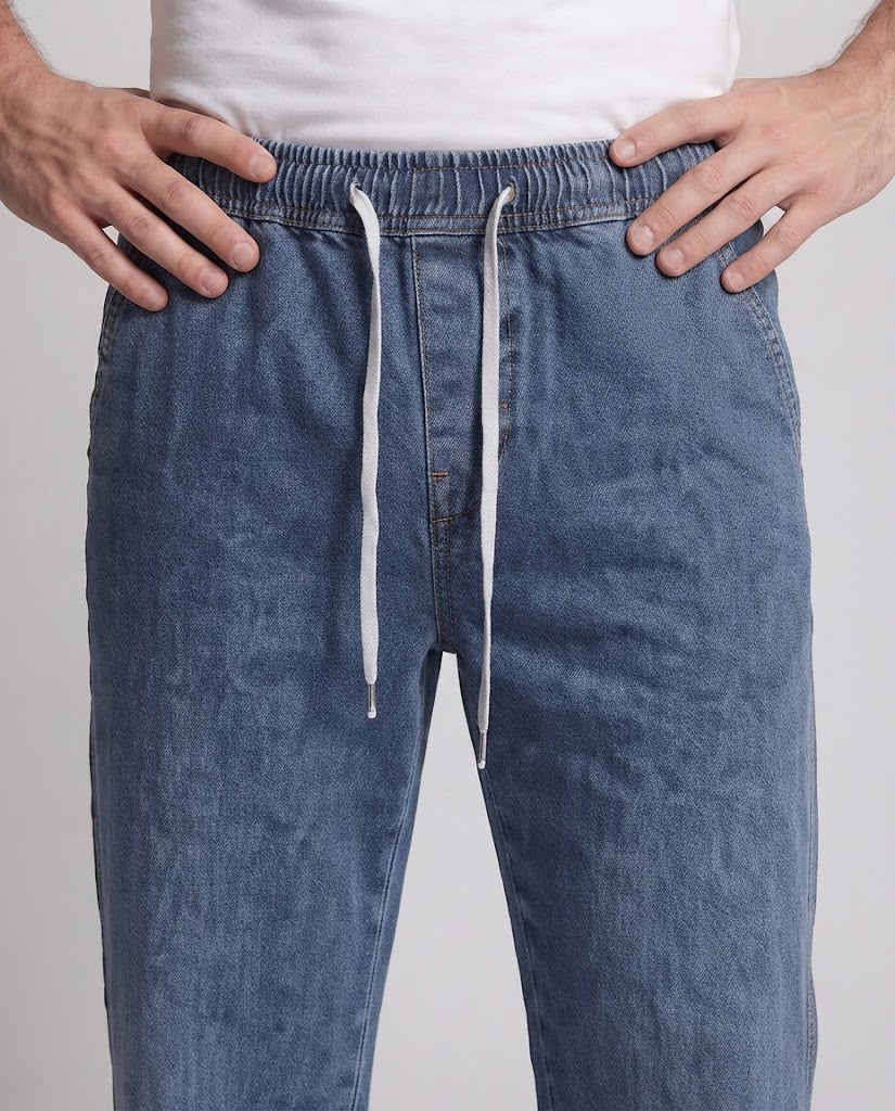 Men's Baggy Denim Jeans with low rise, wide palazzo leg and side decorative seam Mune Fashion