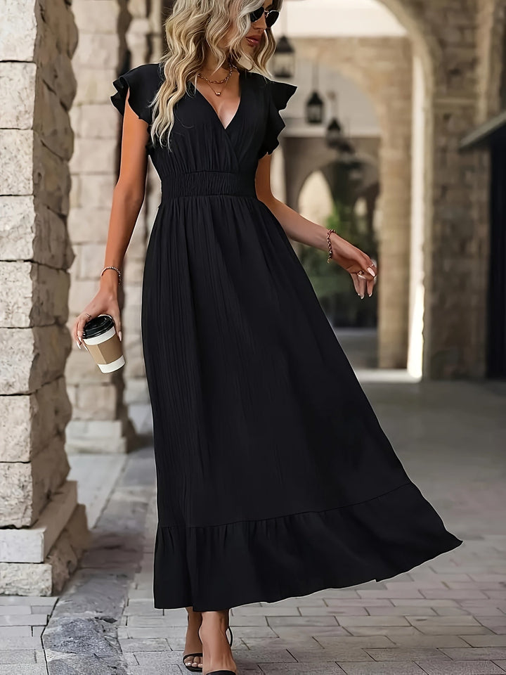 Mune Fashion | V-neck Ruffle Dress with Short Sleeves for Women