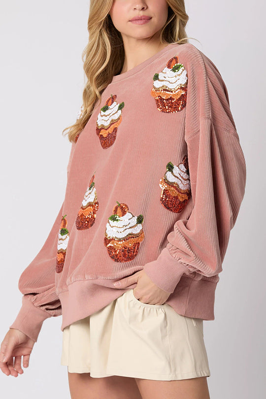 Mune | Christmas Pumpkin Cake Sequins Round Neck Loose Sweatshirt