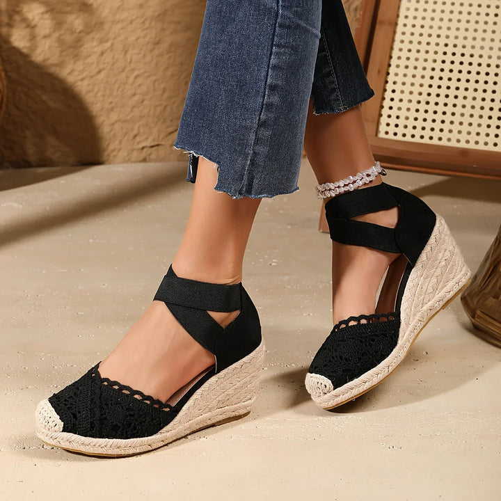 Mune Fashion | Elegant Wedge Sandals with Crochet Top