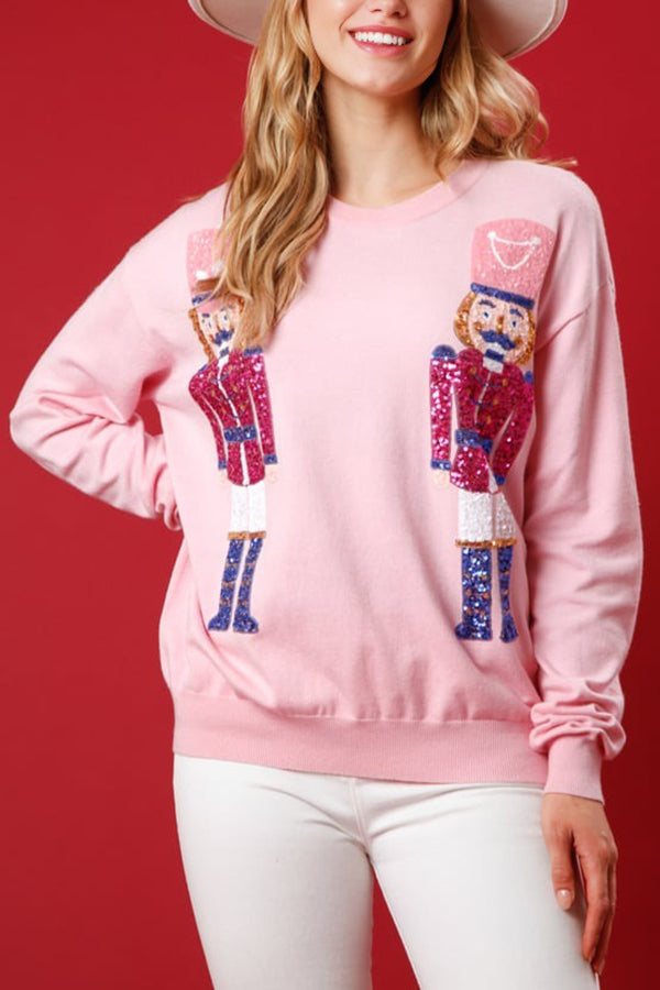 Mune | Christmas Guardian Sequins Round Neck Casual Loose Sweatshirt