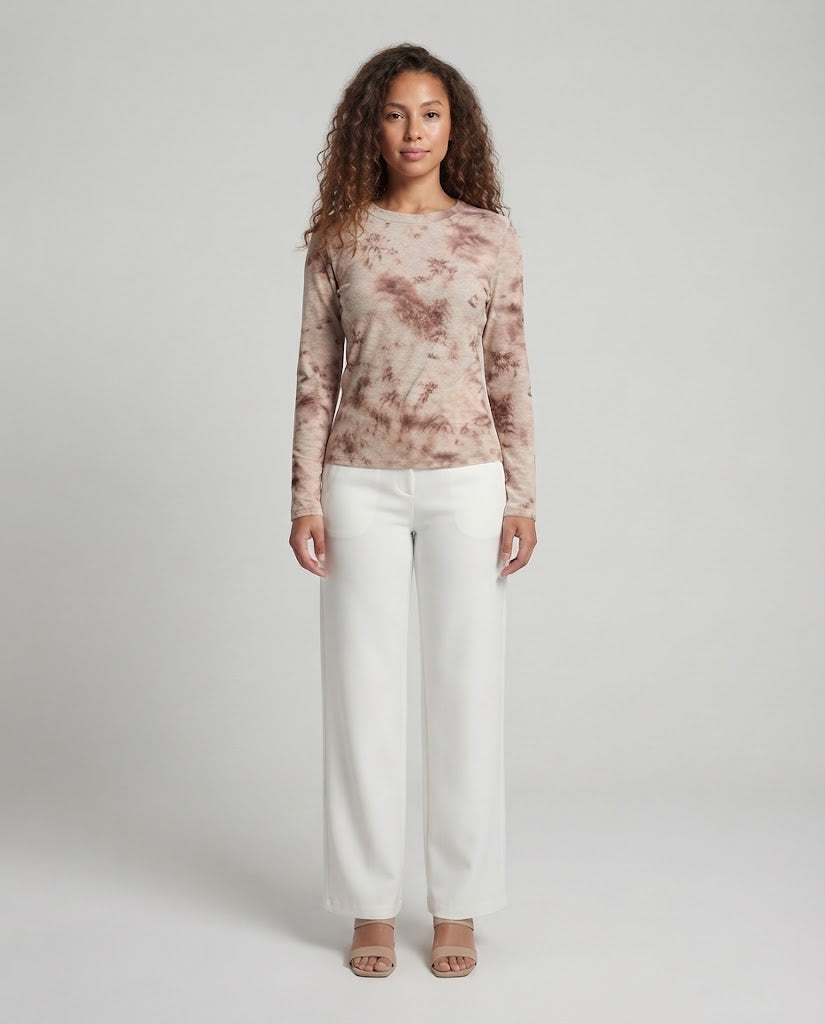 Ladies fine long-sleeve shirt with delicate allover print and round neckline Mune Fashion