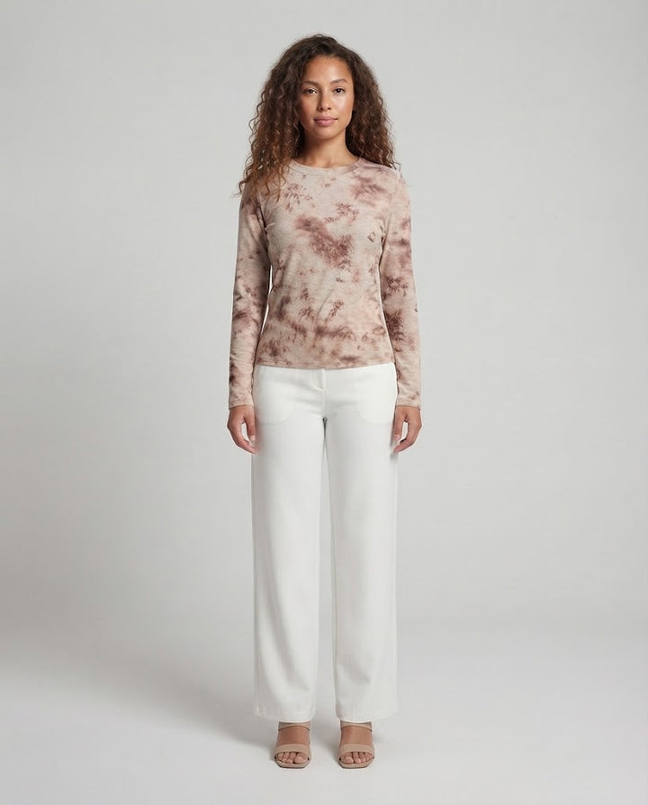 Ladies fine long-sleeve shirt with delicate allover print and round neckline Mune Fashion