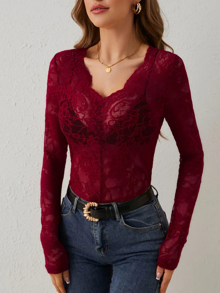 Mune | Long Sleeve Top with V-Neck and Lace