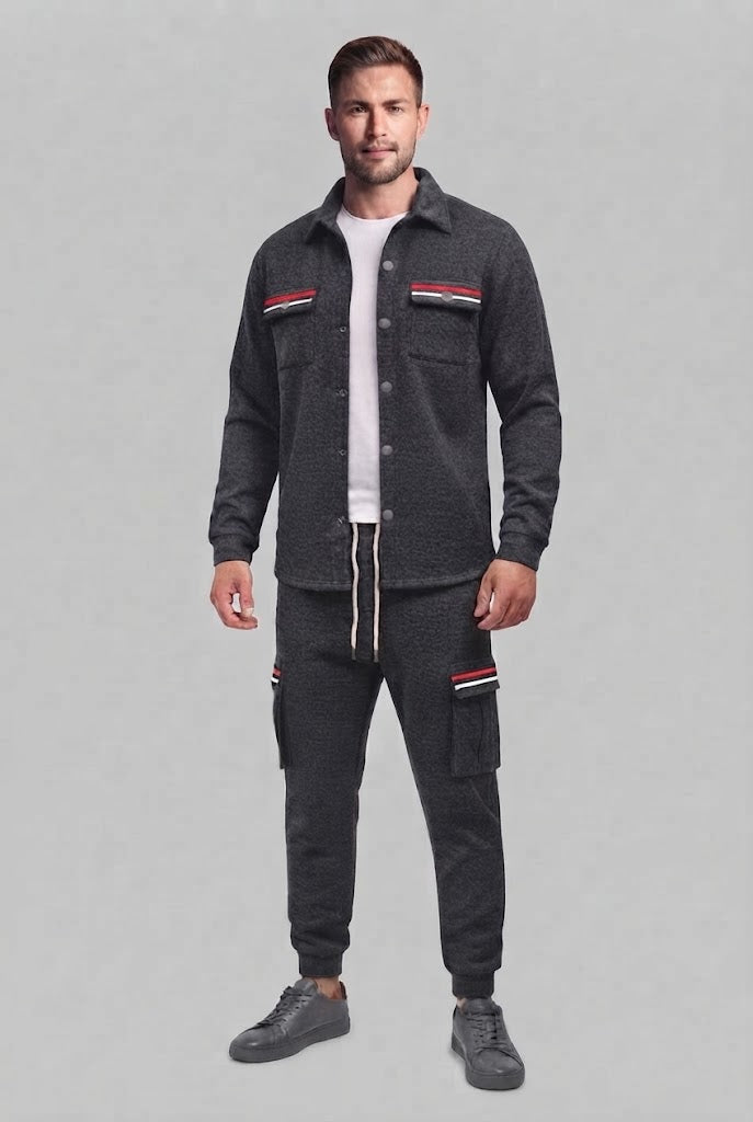 Men's cargo jogging suit with overshirt, drawstring and contrasting flap pockets Mune Fashion