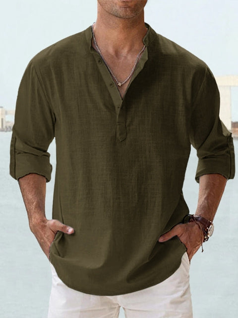 Men's Casual Shirt Long Sleeve with Stand Collar