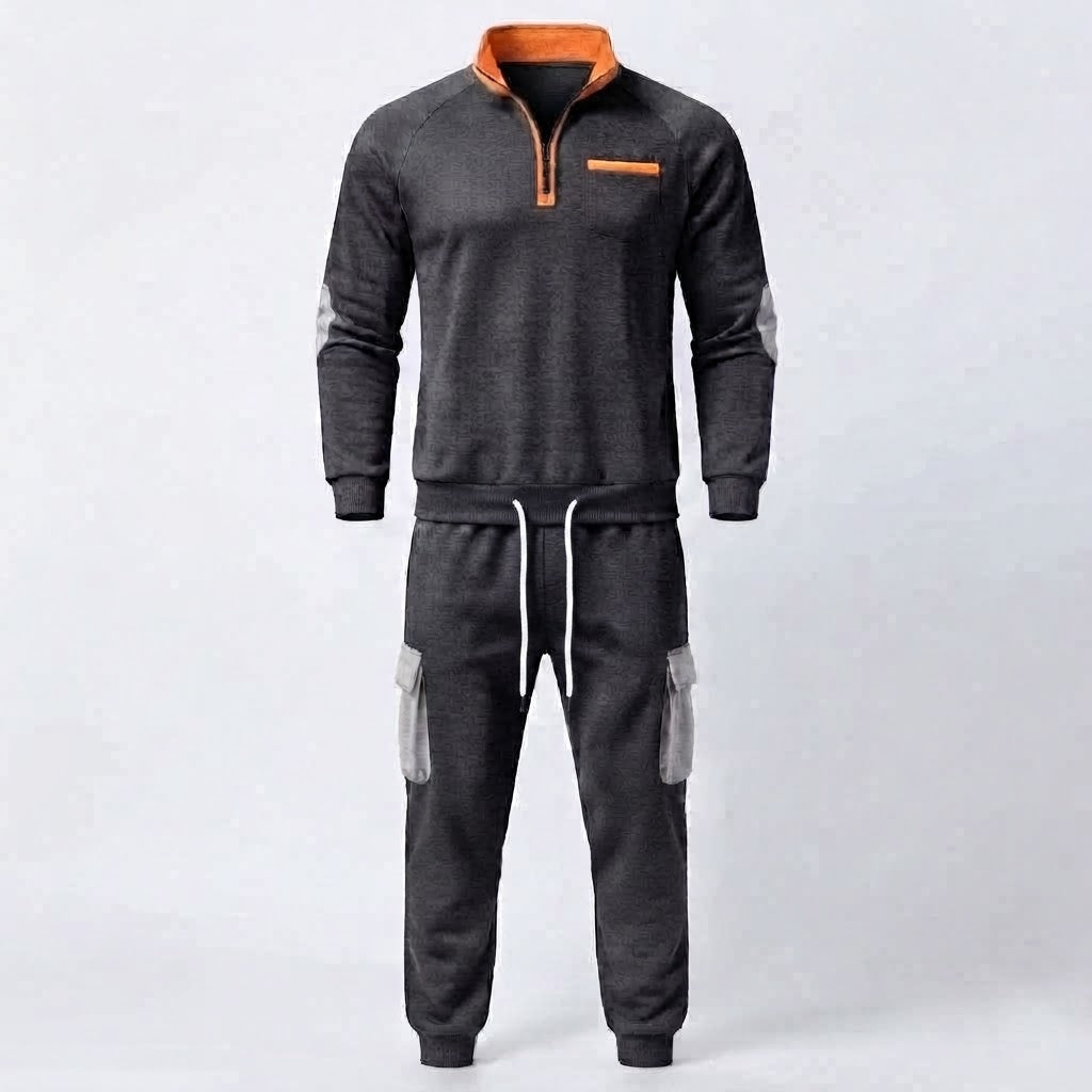 Men's cargo jogger set with half-zip sweatshirt, elastic waistband and flap pockets Mune Fashion