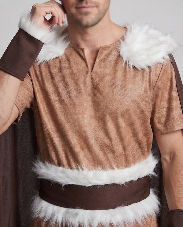Men's Viking Costume with Hood and Fur Decoration Mune Fashion