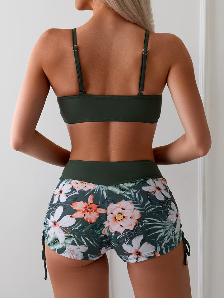 Mune Fashion | 2 Piece Bikini with Green Floral Pattern and High Waist