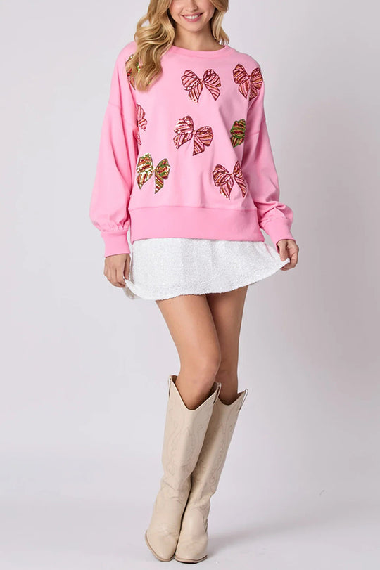Mune | Christmas Bow Sequin Loose Casual Long Sleeve Sweatshirt