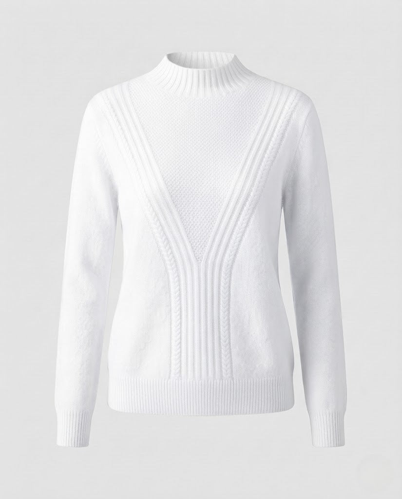 Ladies Fine Structured Sweater with V-Passage, Mockneck and Angora-Look Mune Fashion