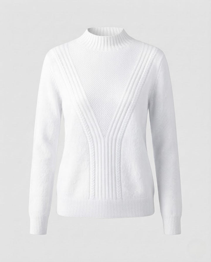 Ladies Fine Structured Sweater with V-Passage, Mockneck and Angora-Look Mune Fashion