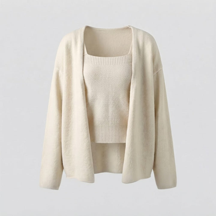Ladies Longline Knit Cardigan with Open Front and Matching Bandeau Top Mune Fashion