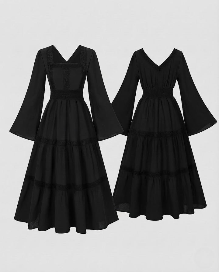 Women’s Romantic Boho Maxi Dress with Wide Sleeves and Lace Accents Mune Fashion