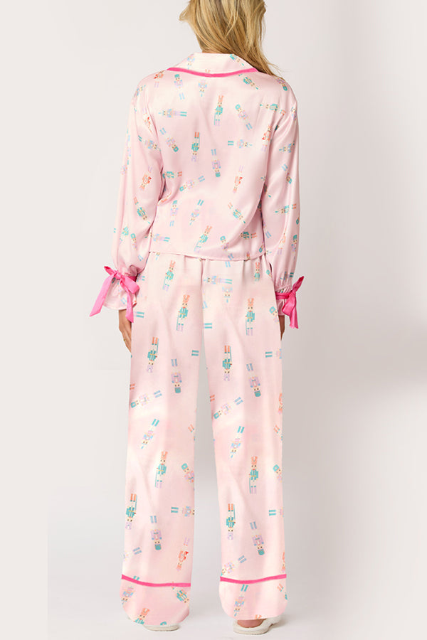 Mune | Christmas Printed Velour Lacing Long Sleeve Pocket Top and Elastic Waist Pants Set