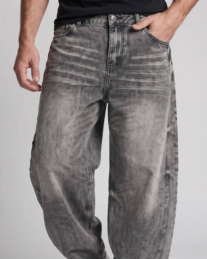 Men's Oversized Denim Pants in Palazzo Cut with Stonewashed Effect and Extra Wide Leg Mune Fashion