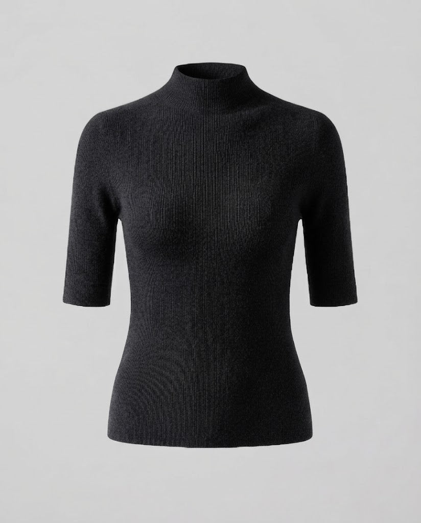 Women Half Sleeve Fine Knit Sweater with Short Stand Collar and Fitted Cut Mune Fashion