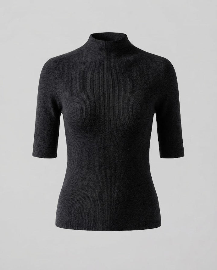 Women Half Sleeve Fine Knit Sweater with Short Stand Collar and Fitted Cut Mune Fashion