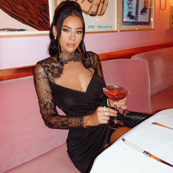 Mune | Mini Dress with Lace Trim and High Collar