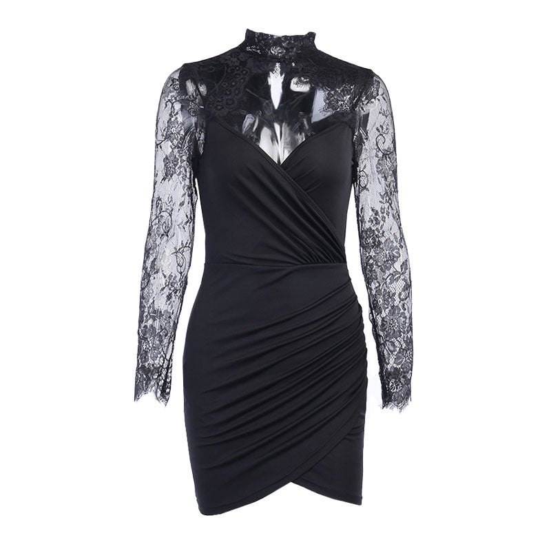 Mune | Mini Dress with Lace Trim and High Collar