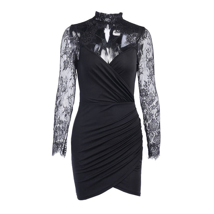 Mune | Mini Dress with Lace Trim and High Collar