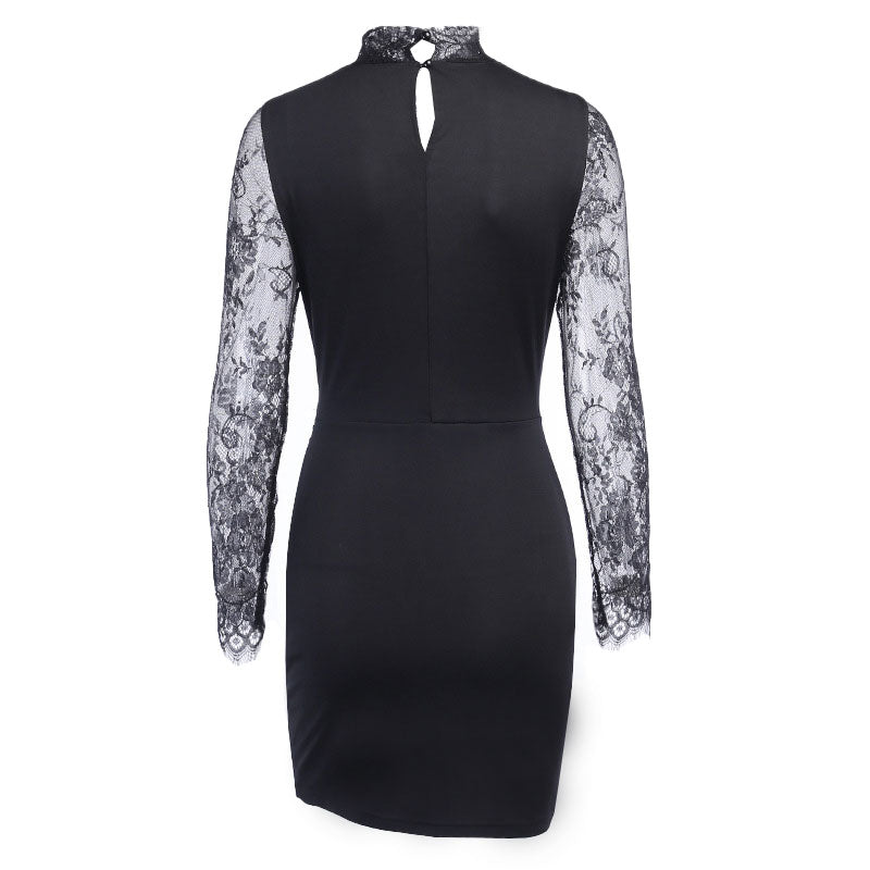 Mune | Mini Dress with Lace Trim and High Collar