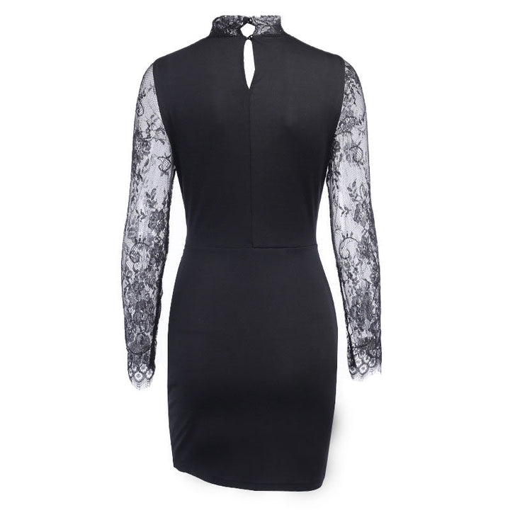 Mune | Mini Dress with Lace Trim and High Collar