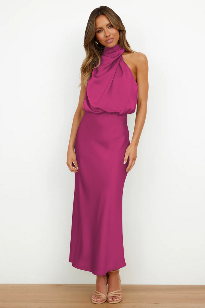 Mune | Elegant midi dress with asymmetrical round neck
