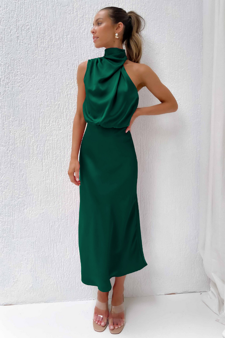 Mune | Elegant midi dress with asymmetrical round neck