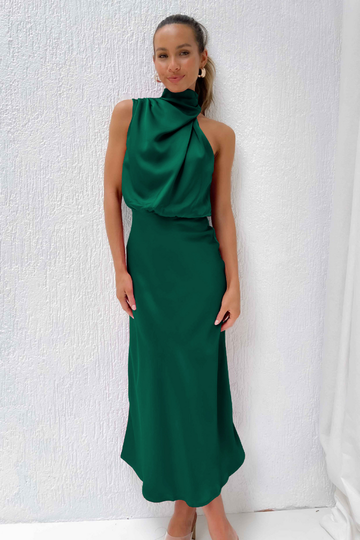 Mune | Elegant midi dress with asymmetrical round neck
