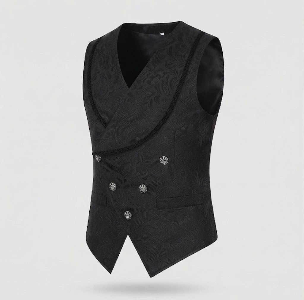 Women Elegant Velvet Waistcoat with Floral Patterns and Double Button Placket Mune Fashion