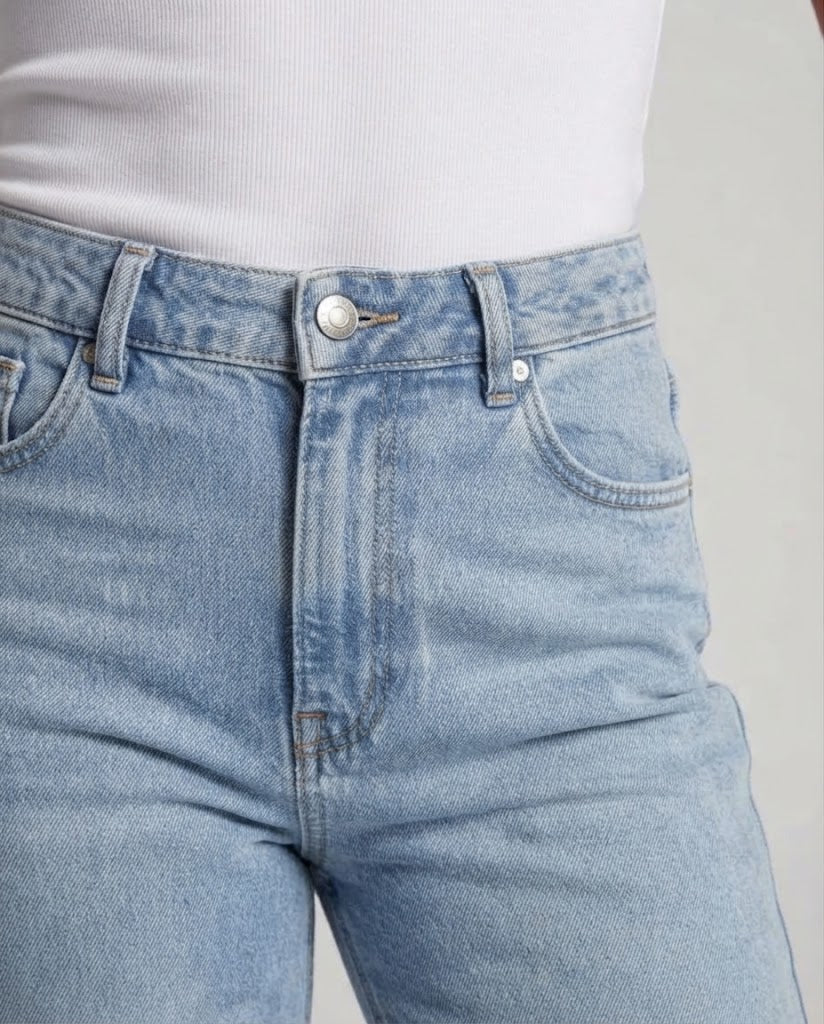 Ladies Highwaist Wide Jeans with Diagonal Seam Detail Mune Fashion