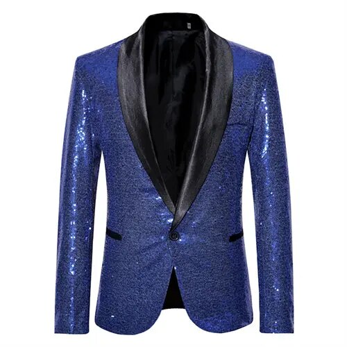 Mune Fashion - Shiny golden Squin-glitter with button fleece men's blazer