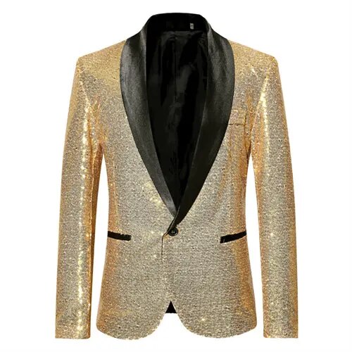 Mune Fashion - Shiny golden Squin-glitter with button fleece men's blazer