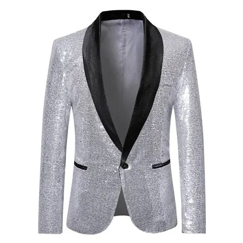 Mune Fashion - Shiny golden Squin-glitter with button fleece men's blazer