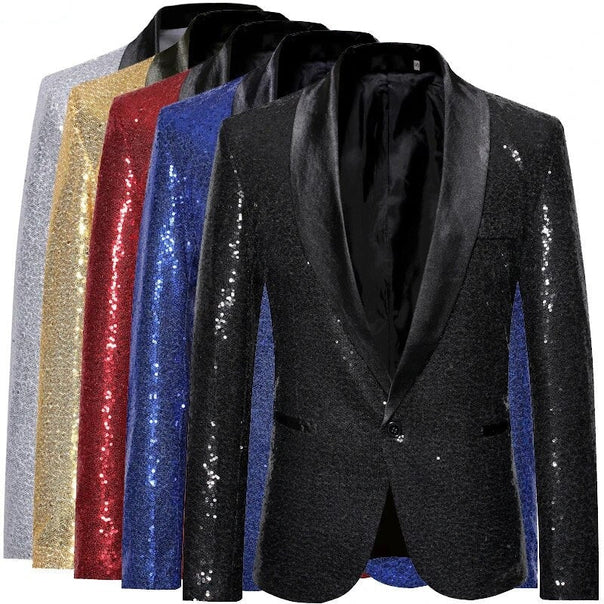 Mune Fashion - Shiny golden Squin-glitter with button fleece men's blazer