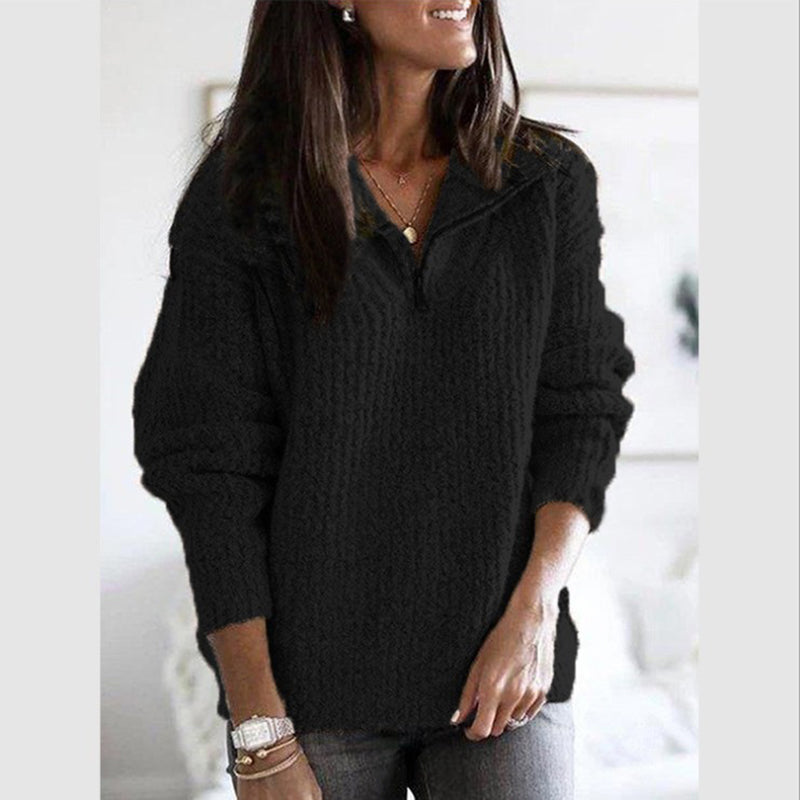 Mune | Pullover Women's Autumn Half-Zip Textured Knit Sweater