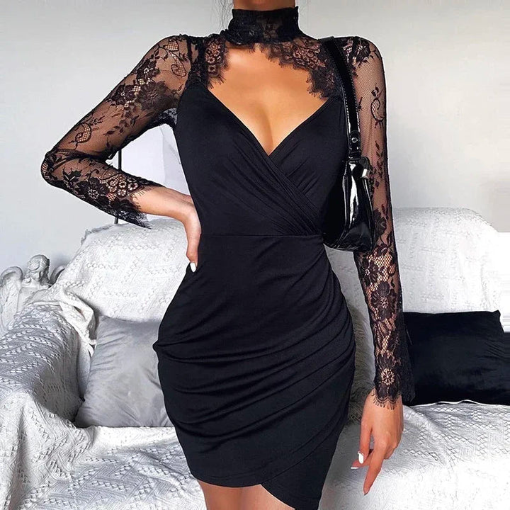 Mune | Mini Dress with Lace Trim and High Collar