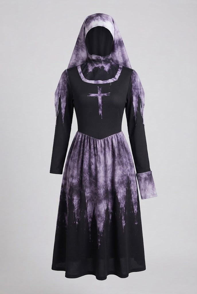 Women Creepy Nun Costume with Lace Sleeves and Tulle Details Mune Fashion