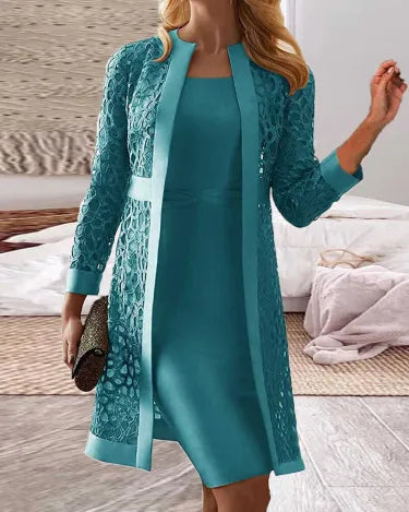 Mune | Women's Cardigan Dress Made Of Lace Two Pieces