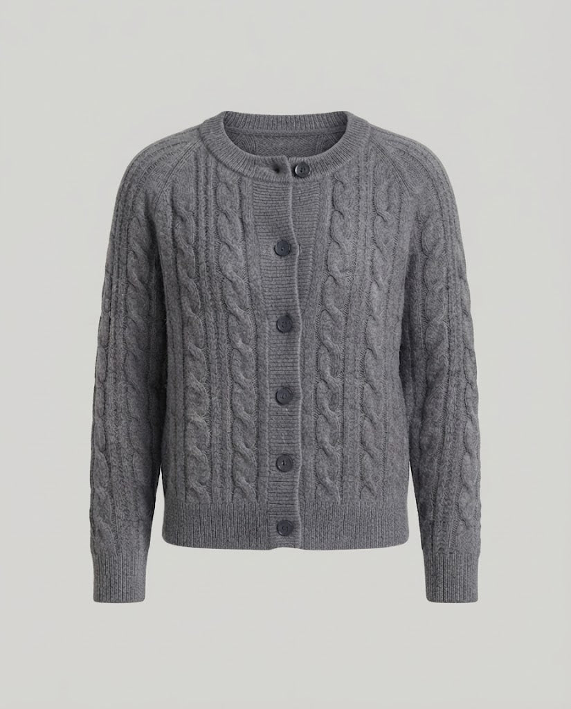 Women's Boxy Braided Knit Cardigan with Raglan Sleeves and Angora-like Texture Mune Fashion