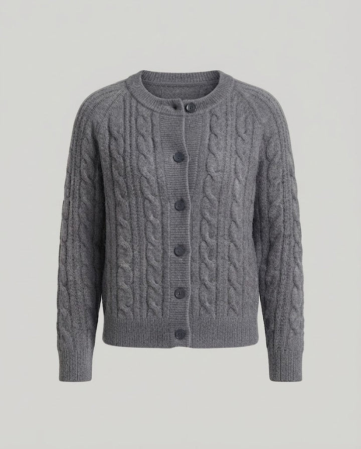 Women's Boxy Braided Knit Cardigan with Raglan Sleeves and Angora-like Texture Mune Fashion