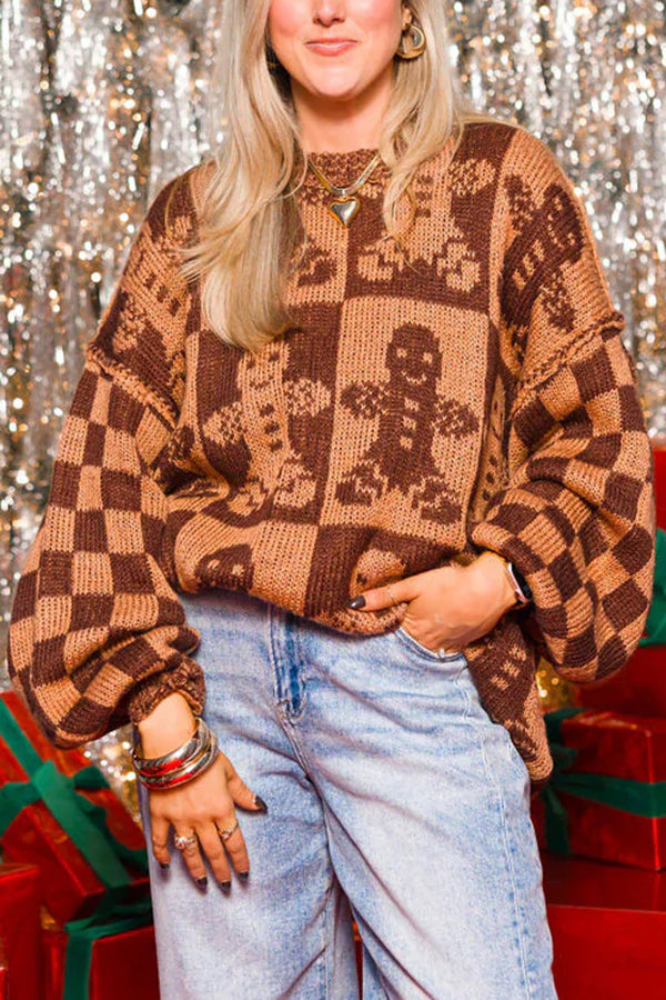 Mune | Christmas Gingerbread Man Crew Neck Long Sleeve Loose Knit Sweater